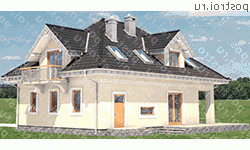 A-298-1P проект одноэтажного дома из пеноблоков с мансардой размером 9 на 13  - вид сзади