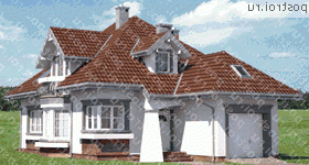 A-303-1P проект одноэтажного дома из пенобетона с мансардой и гаражом размером 16 на 10  - вид спереди