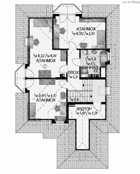 A-303-1P проект одноэтажного дома из пенобетона с мансардой и гаражом размером 16 на 10  - мансарда