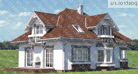 A-303-1P проект одноэтажного дома из пенобетона с мансардой и гаражом размером 16 на 10  - вид справа