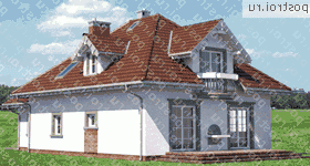 A-303-1P проект одноэтажного дома из пенобетона с мансардой и гаражом размером 16 на 10  - вид сзади