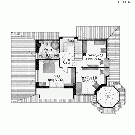 A-305-1P проект одноэтажного коттеджа из пенобетона с мансардой и гаражом размером 12 на 16  - мансарда