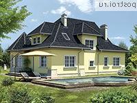 A-305-1P проект одноэтажного коттеджа из пенобетона с мансардой и гаражом размером 12 на 16 