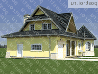 A-305-1P проект одноэтажного коттеджа из пенобетона с мансардой и гаражом размером 12 на 16  - вид справа