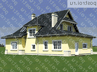 A-305-1P проект одноэтажного коттеджа из пенобетона с мансардой и гаражом размером 12 на 16  - вид сзади