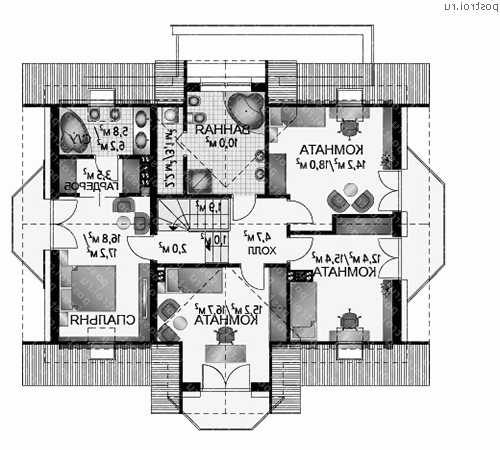 A-306-1P проект одноэтажного коттеджа из пенобетона с мансардой и гаражом размером 11 на 14  - мансарда