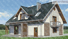 A-306-1P проект одноэтажного коттеджа из пенобетона с мансардой и гаражом размером 11 на 14  - вид справа