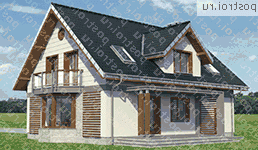 A-306-1P проект одноэтажного коттеджа из пенобетона с мансардой и гаражом размером 11 на 14  - вид сзади