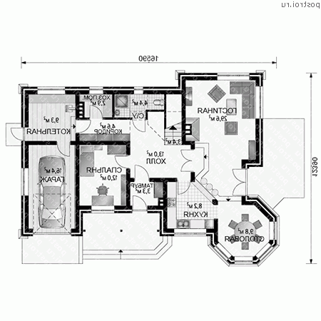 A-311-1K проект одноэтажного дома из кирпича с мансардой и гаражом размером 12 на 17  - 1-й этаж