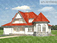 A-311-1K проект одноэтажного дома из кирпича с мансардой и гаражом размером 12 на 17  - вид спереди