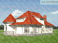 A-311-1K проект одноэтажного дома из кирпича с мансардой и гаражом размером 12 на 17  - вид слева