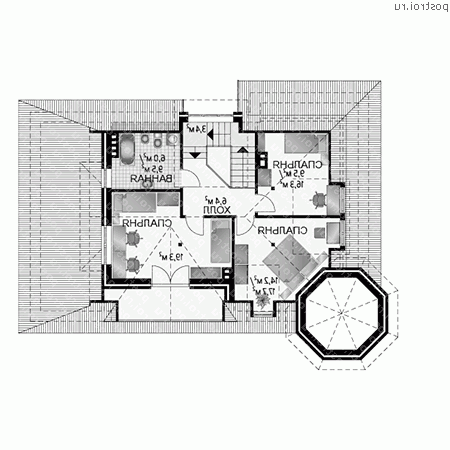 A-311-1K проект одноэтажного дома из кирпича с мансардой и гаражом размером 12 на 17  - мансарда