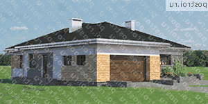 A-315-1P проект одноэтажного дома из пеноблоков с гаражом размером 18 на 16  - вид справа