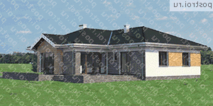 A-315-1P проект одноэтажного дома из пеноблоков с гаражом размером 18 на 16  - вид сзади