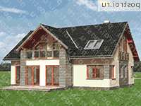 A-320-1P проект одноэтажного коттеджа из газобетона с мансардой размером 12 на 14  - вид спереди