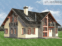 A-320-1P проект одноэтажного коттеджа из газобетона с мансардой размером 12 на 14  - вид слева