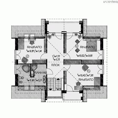A-320-1P проект одноэтажного коттеджа из газобетона с мансардой размером 12 на 14  - мансарда