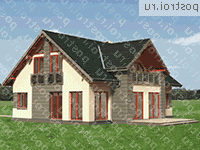 A-320-1P проект одноэтажного коттеджа из газобетона с мансардой размером 12 на 14  - вид справа