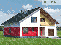 A-328-1K проект одноэтажного дома из кирпича с мансардой и гаражом размером 13 на 12  - вид спереди