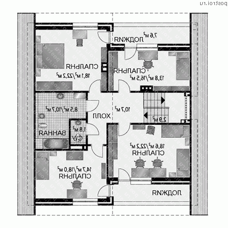 A-328-1K проект одноэтажного дома из кирпича с мансардой и гаражом размером 13 на 12  - мансарда