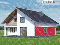 A-328-1K проект одноэтажного дома из кирпича с мансардой и гаражом размером 13 на 12  - вид справа