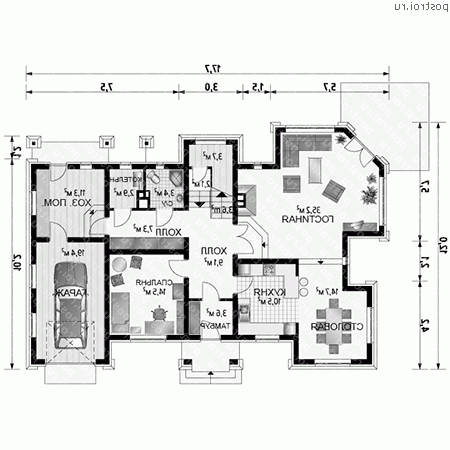 A-329-1P проект одноэтажного дома из газобетона с мансардой и гаражом размером 12 на 18  - 1-й этаж