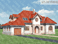 A-329-1P проект одноэтажного дома из газобетона с мансардой и гаражом размером 12 на 18  - вид спереди