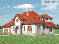 A-329-1P проект одноэтажного дома из газобетона с мансардой и гаражом размером 12 на 18  - вид слева