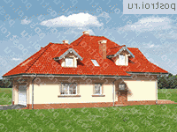 A-347-1P проект одноэтажного дома из газобетона с мансардой и гаражом размером 16 на 12  - вид слева