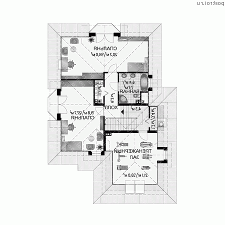 A-347-1P проект одноэтажного дома из газобетона с мансардой и гаражом размером 16 на 12  - мансарда