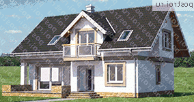 A-358-1P проект одноэтажного коттеджа из газобетона с мансардой размером 9 на 13  - вид слева