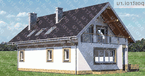 A-358-1P проект одноэтажного коттеджа из газобетона с мансардой размером 9 на 13  - вид справа