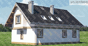 A-358-1P проект одноэтажного коттеджа из газобетона с мансардой размером 9 на 13  - вид сзади