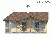 B-033-1P проект одноэтажной бани из пеноблока размером 9 на 6 - вид слева