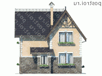 B-169-1P проект двухэтажного дома из пеноблоков с цоколем и мансардой размером 9 на 9  - вид спереди