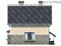 B-169-1P проект двухэтажного дома из пеноблоков с цоколем и мансардой размером 9 на 9  - вид слева