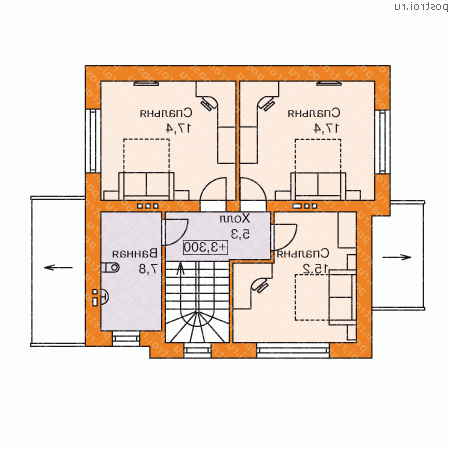 B-169-1P проект двухэтажного дома из пеноблоков с цоколем и мансардой размером 9 на 9  - мансарда