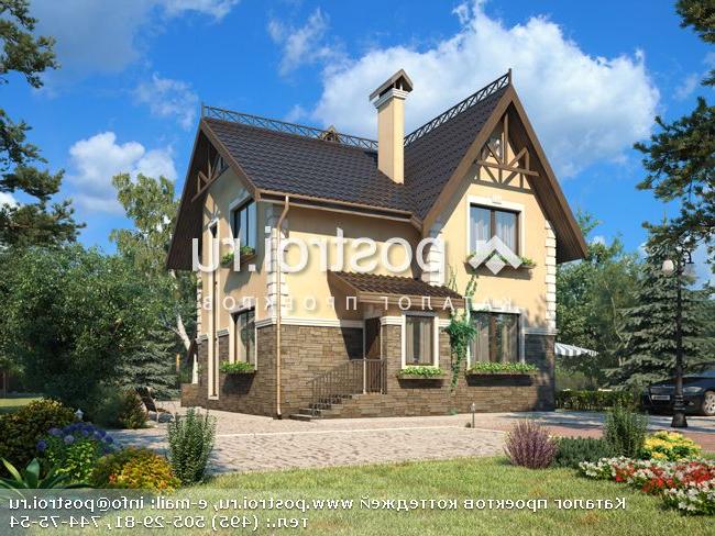 B-169-1P проект двухэтажного дома из пеноблоков с цоколем и мансардой размером 9 на 9 