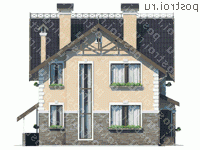 B-169-1P проект двухэтажного дома из пеноблоков с цоколем и мансардой размером 9 на 9  - вид справа