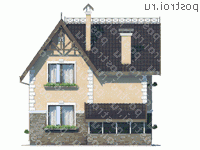 B-169-1P проект двухэтажного дома из пеноблоков с цоколем и мансардой размером 9 на 9  - вид сзади