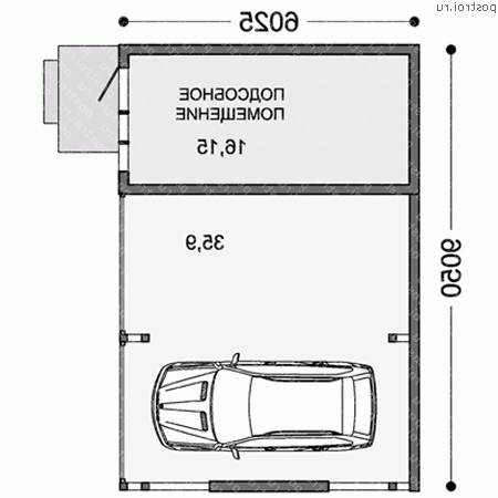 C-052-2S проект одноэтажного каркасного гаража размером 9 на 6  - 1-й этаж