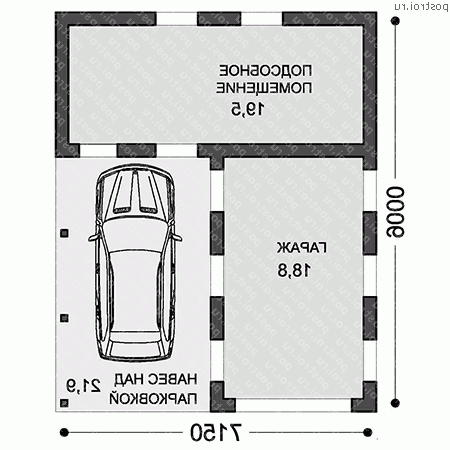 C-060-1P проект одноэтажного гаража из пеноблока размером 9 на 7  - 1-й этаж