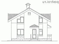 C-097-1K проект одноэтажного коттеджа из кирпича с мансардой размером 8 на 8  - вид спереди