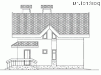 C-097-1K проект одноэтажного коттеджа из кирпича с мансардой размером 8 на 8  - вид слева