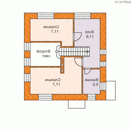 C-097-1K проект одноэтажного коттеджа из кирпича с мансардой размером 8 на 8  - мансарда