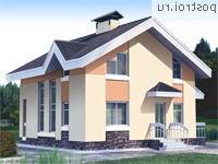 C-097-1K проект одноэтажного коттеджа из кирпича с мансардой размером 8 на 8 