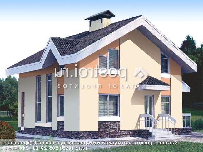 C-097-1K проект одноэтажного коттеджа из кирпича с мансардой размером 8 на 8 