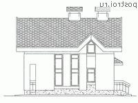 C-097-1K проект одноэтажного коттеджа из кирпича с мансардой размером 8 на 8  - вид справа