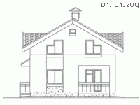 C-097-1K проект одноэтажного коттеджа из кирпича с мансардой размером 8 на 8  - вид сзади