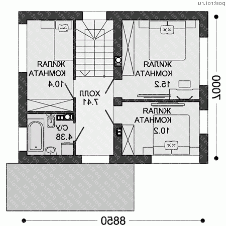 C-100-1P проект двухэтажного коттеджа из пенобетона размером 7 на 9 - 2-й этаж